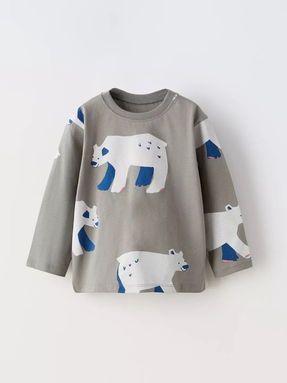 Zara- Kids Long-Sleeve Polar Bear Print Shirt - Gray